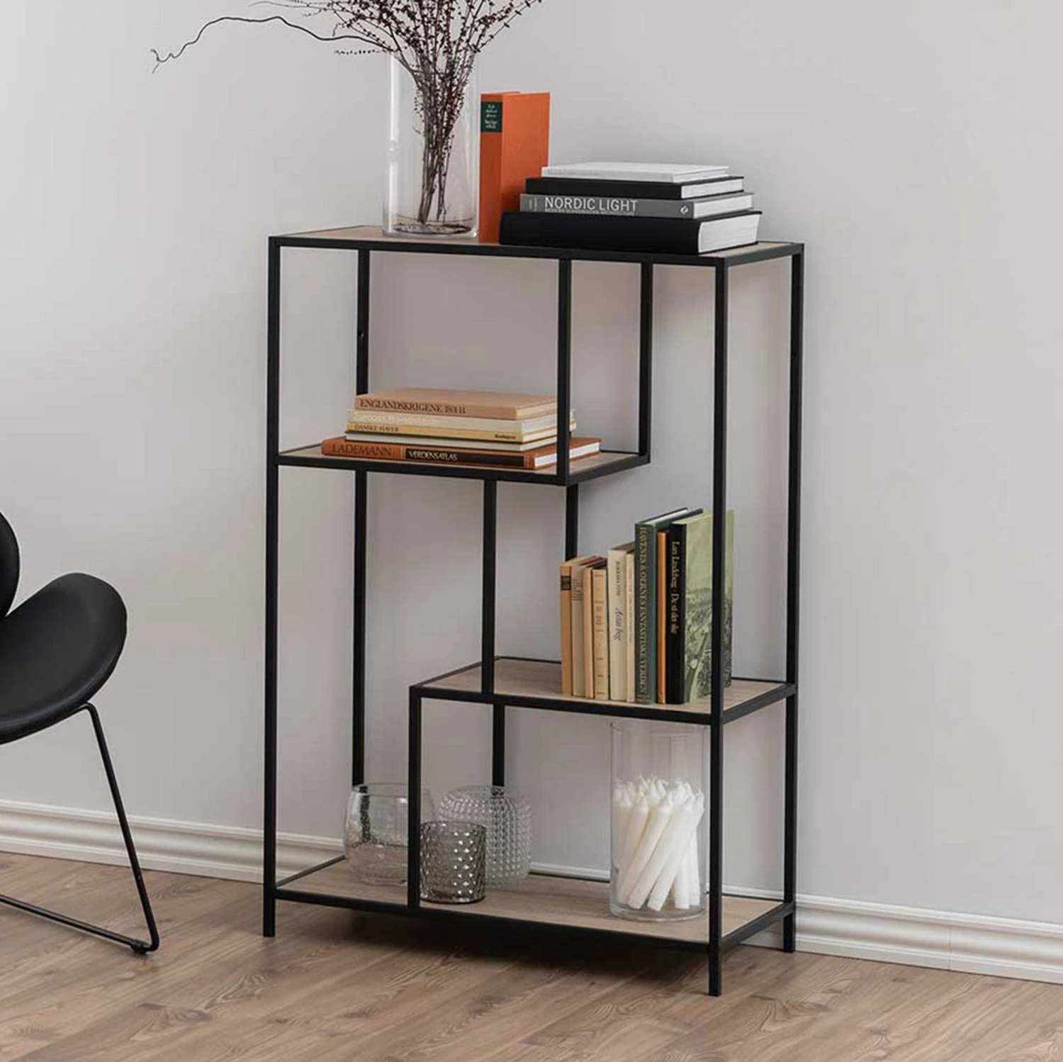 Rek Dover 2 Legplanken - Zwart/wilde Eik 1 Rek Dover 2 Legplanken - Zwart/wilde Eik