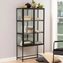 Vitrinekast Dover 77cm, 2 Deuren - Zwart/wilde Eik