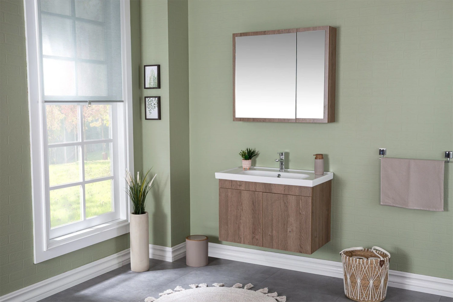 Jussara 3-delige Badkamermeubelset | MDF Met Melaminecoating | Keramische Wastafel | Wandbevestiging | Bruin 7 Jussara 3-delige Badkamermeubelset | MDF Met Melaminecoating | Keramische Wastafel | Wandbevestiging | Bruin - Afbeelding 7