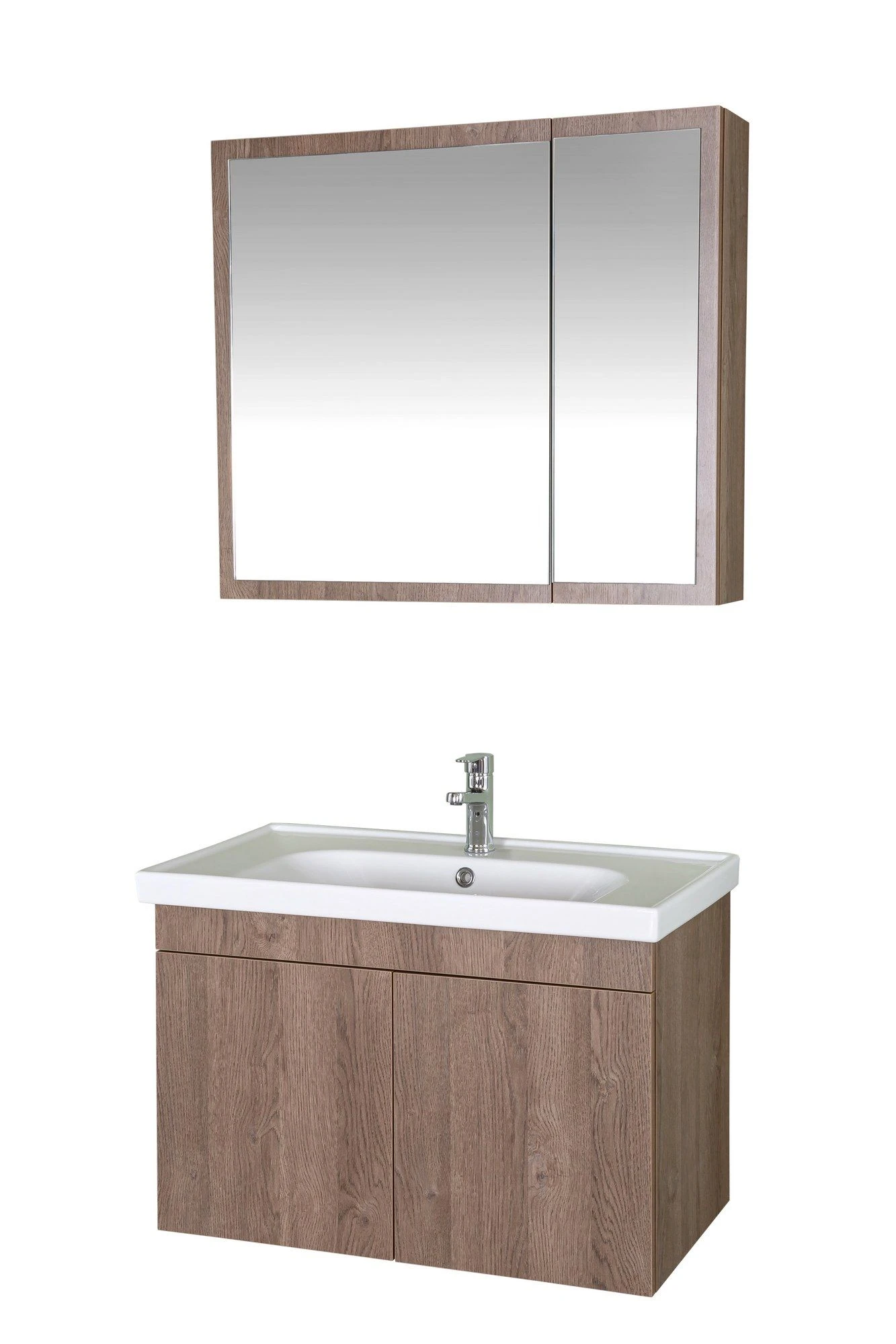 Jussara 3-delige Badkamermeubelset | MDF Met Melaminecoating | Keramische Wastafel | Wandbevestiging | Bruin 3 Jussara 3-delige Badkamermeubelset | MDF Met Melaminecoating | Keramische Wastafel | Wandbevestiging | Bruin - Afbeelding 3