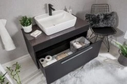 Jussara Badkamermeubelset | 3-delig | Melamine Coating | Keramische Wastafel | Chroomgrepen | Zwart -Emob 138JSR1115 20 205 ac09