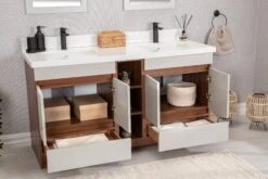 Jussara 3-delige Badkamermeubelset | Aanrechtblad Wit Kwarts | Crème | 150cm X 60cm -Emob 138JSR1128 20 203 e081