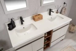 Jussara 3-delige Badkamermeubelset | Aanrechtblad Wit Kwarts | Crème | 150cm X 60cm -Emob 138JSR1128 20 204 de28