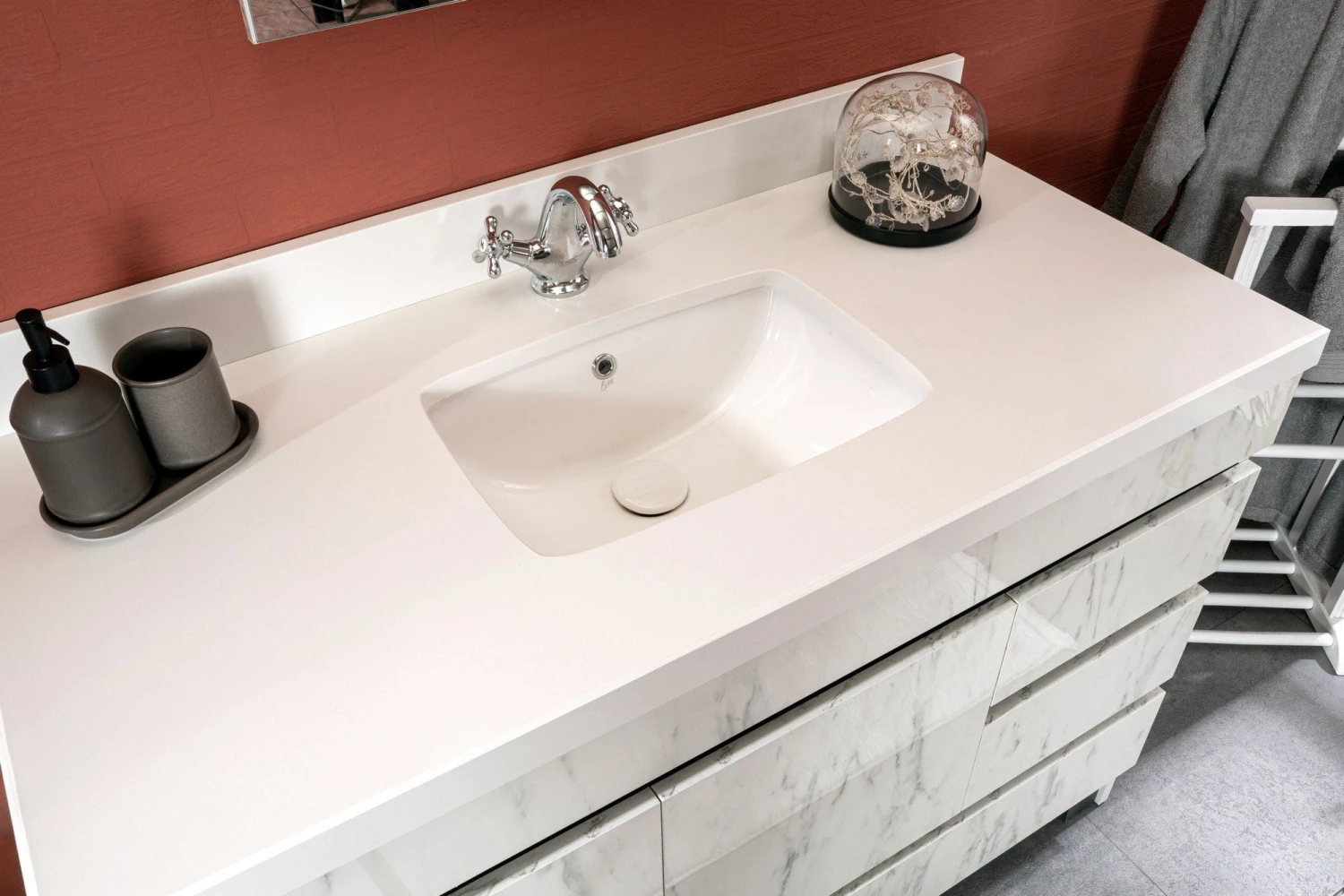 Jussara Badkamermeubelset | 2 Delig | Aanrechtblad Van Kwarts | Zwart Wit 4 Jussara Badkamermeubelset | 2 Delig | Aanrechtblad Van Kwarts | Zwart Wit - Afbeelding 4