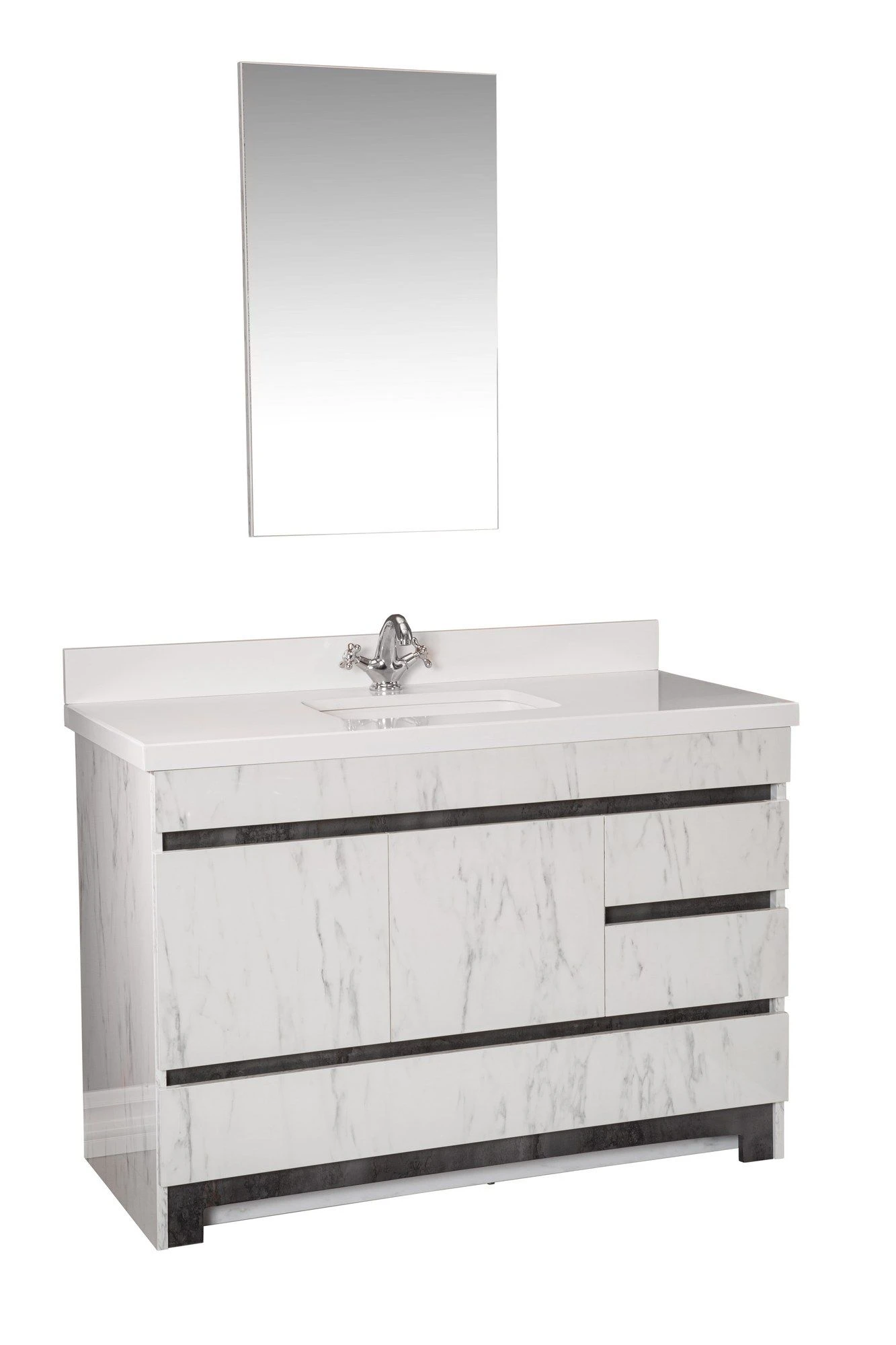 Jussara Badkamermeubelset | 2 Delig | Aanrechtblad Van Kwarts | Zwart Wit 2 Jussara Badkamermeubelset | 2 Delig | Aanrechtblad Van Kwarts | Zwart Wit - Afbeelding 2