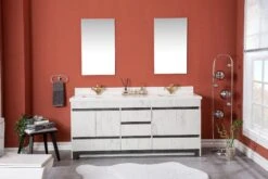 Jussara Badkamermeubelset - 3 Delig | MDF Met Melaminecoating | Aanrechtblad Van Kwarts | Lade Van Marien Hout | Flotal Spiegel | Zwart Wit