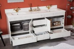 Jussara Badkamermeubelset - 3 Delig | MDF Met Melaminecoating | Aanrechtblad Van Kwarts | Lade Van Marien Hout | Flotal Spiegel | Zwart Wit -Emob 138JSR1136 20 203 4018