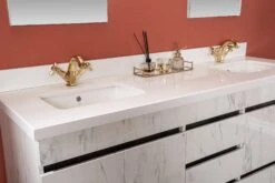 Jussara Badkamermeubelset - 3 Delig | MDF Met Melaminecoating | Aanrechtblad Van Kwarts | Lade Van Marien Hout | Flotal Spiegel | Zwart Wit -Emob 138JSR1136 20 204 4172