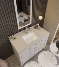 Jussara 2-delige Badkamermeubelset | Massief Hout | Kwartsblad Wit | Lade Van Marinehout | Flotal Spiegel -Emob 138JSR1141 20 204 4c50