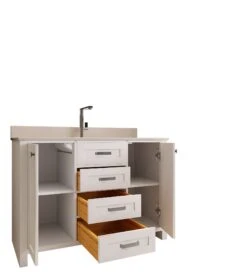 Jussara 2-delige Badkamermeubelset | Massief Hout | Kwartsblad Wit | Lade Van Marinehout | Flotal Spiegel -Emob 138JSR1141 20 205 192c