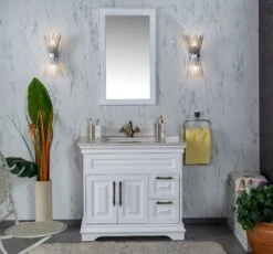 Jussara Badkamermeubelset | 2-delig | Aanrechtblad Wit Kwarts | Flotal Spiegel