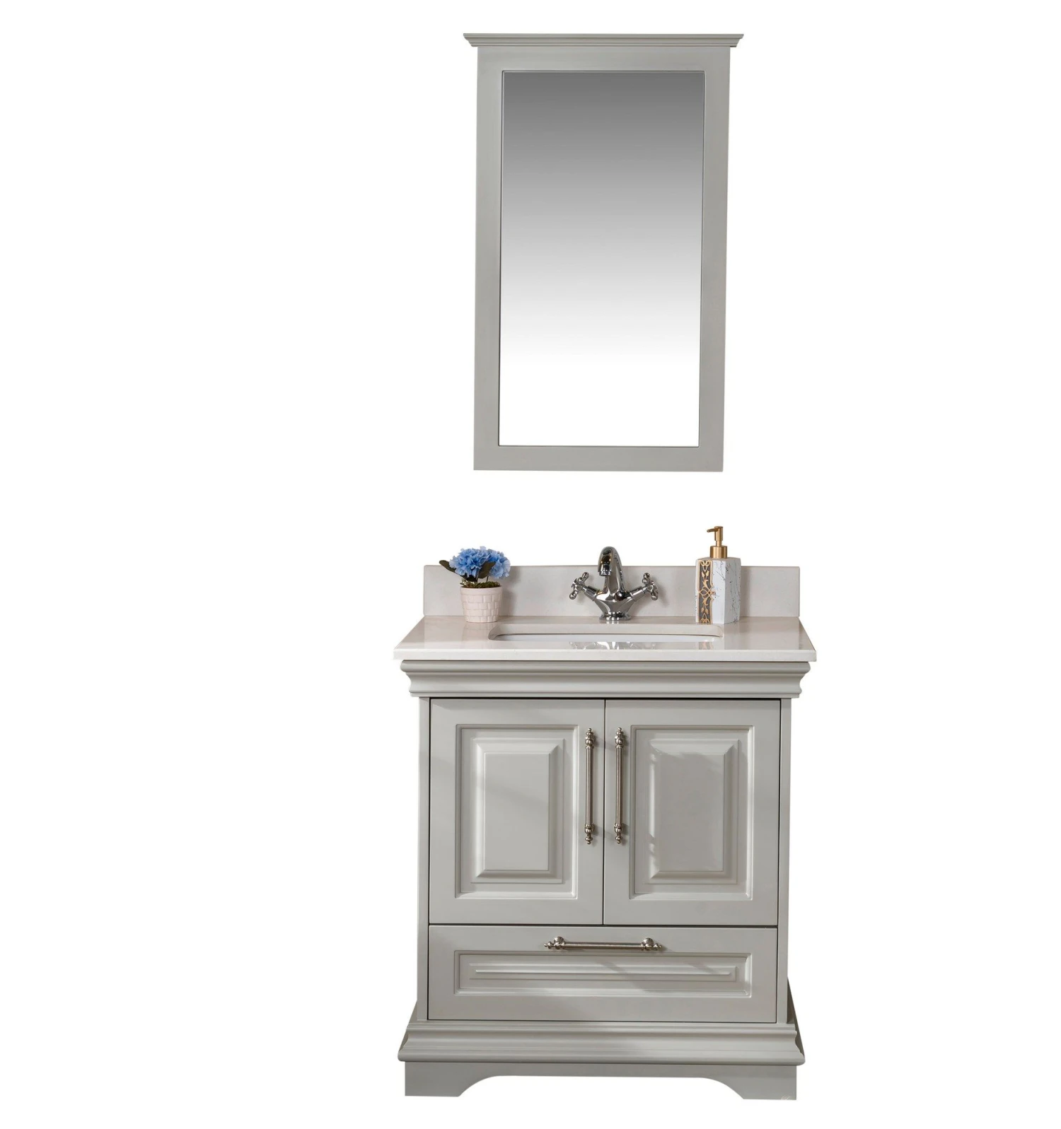 Jussara Badkamermeubelset: 2-delig, 100% Gelakt MDF, Aanrechtblad Wit Kwarts, Bronzen Handgrepen 2 Jussara Badkamermeubelset: 2-delig, 100% Gelakt MDF, Aanrechtblad Wit Kwarts, Bronzen Handgrepen - Afbeelding 2