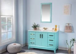 Badkamermeubelset Jussara | Inclusief Spiegel | Porseleinen Wastafel | Turquoise -Emob 138JSR1190 2 7cc9