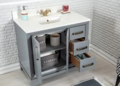 Jussara Badkamermeubelset: 2 Stuks | Massief Hout | Kwarts Werkblad | Donkergrijs -Emob 138JSR1195 20 203 1730