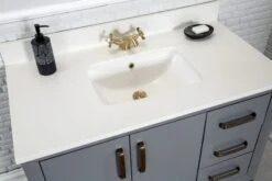 Jussara Badkamermeubelset | 2-delig | 100% Massief Hout | Kwartsblad Wit | Donkergrijs -Emob 138JSR1196 20 203 b08b