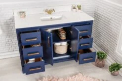 Jussara Badkamermeubelset | 2 Delig | 100% Massief Hout | Kwarts Werkblad | Donkerblauw -Emob 138JSR1205 20 203 0022