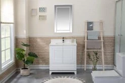 Jussara Badkamermeubelset | 2-delig | 100% Gelakt MDF | Aanrechtblad Van Wit Kwarts | Lade Van Marien Hout | Flotal Spiegel