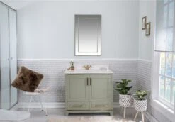 Jussara Badkamermeubelset (2 Stuks) | 100% Gelakt MDF | Aanrechtblad Van Kwarts | Groen