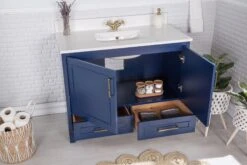 Jussara Badkamermeubelset | 2 Delig | 100% Massief Hout En Kwarts | Donkerblauw -Emob 138JSR1253 20 203 278d