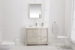 Jussara Badkamermeubelset | MDF Gelakt | Blad Van Kwarts En Wastafel Van Porselein | Beige