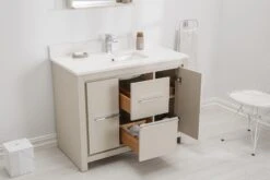 Jussara Badkamermeubelset | MDF Gelakt | Blad Van Kwarts En Wastafel Van Porselein | Beige -Emob 138JSR1285 20 204 3485