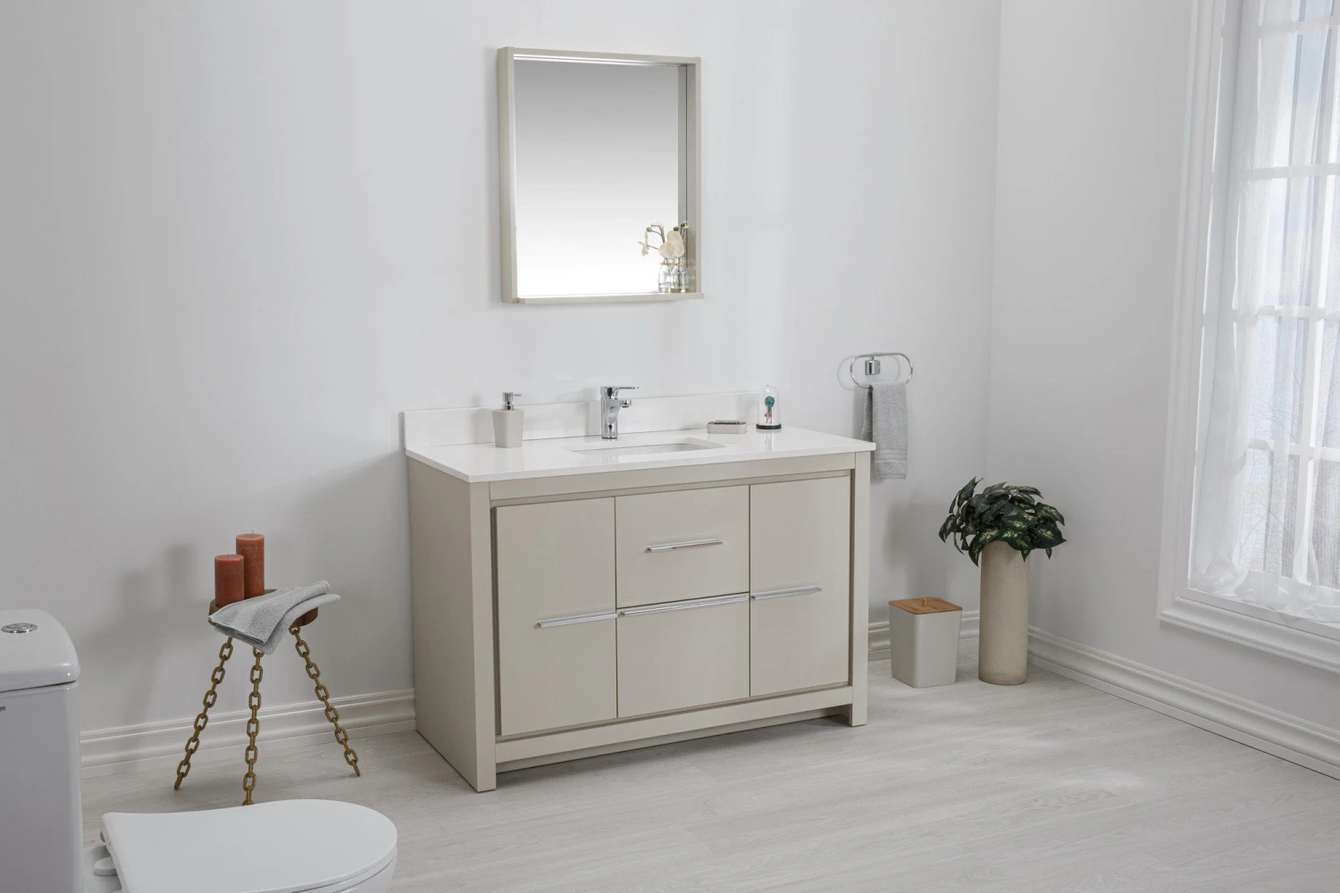 Jussara Badkamermeubelset: 2-delig | Massief Hout | Aanrechtblad Van Kwarts | Beige 8 Jussara Badkamermeubelset: 2-delig | Massief Hout | Aanrechtblad Van Kwarts | Beige - Afbeelding 8