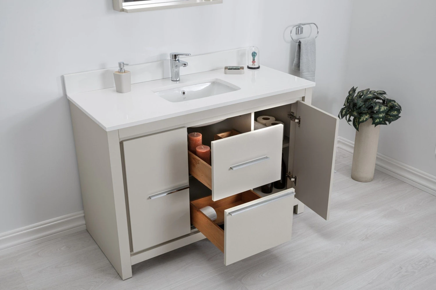 Jussara Badkamermeubelset: 2-delig | Massief Hout | Aanrechtblad Van Kwarts | Beige 6 Jussara Badkamermeubelset: 2-delig | Massief Hout | Aanrechtblad Van Kwarts | Beige - Afbeelding 6