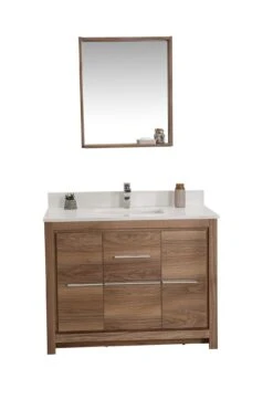 Jussara Badkamermeubelset (2pc) | 100% Hout, Kwarts Werkblad, Walnoot Wit -Emob 138JSR1292 20 209 b6b5