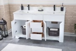 Jussara Badkamermeubelset - 3-delig | 100% Massief Hout | Kwarts Werkblad | Witte Kleur -Emob 138JSR1316 20 203 9669