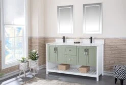 Jussara 3-delige Badkamermeubelset | Groen | 100% Massief Hout En Kwarts -Emob 138JSR1337 20 202 d944