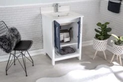 Jussara 2PC Badkamermeubelset | 100% Massief Hout | Kwarts Werkblad | Donkerblauw -Emob 138JSR1346 20 203 2a1d