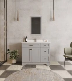 Jussara Badkamerset: 2-delig | Massief Hout | Aanrechtblad Kwarts | Grijs