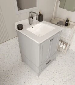 Jussara Badkamermeubelset | 2 Stuks | 100% MDF | Witte Kwarts Counter | Grijze Kleur -Emob 138JSR1374 20 203 a855