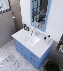 Jussara Badkamermeubelset | 2 Stuks | MDF Gelakt | Aanrechtblad Wit Kwarts | Lade Van Marien Hout | Blauw -Emob 138JSR1384 20 202 689f