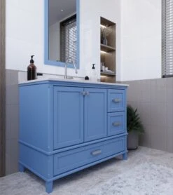 Jussara Badkamermeubelset | 2 Stuks | MDF Gelakt | Aanrechtblad Wit Kwarts | Lade Van Marien Hout | Blauw -Emob 138JSR1384 20 203 cd8e