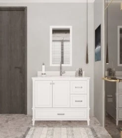 Jussara 2-delige Badkamermeubelset | Wit Gelakt MDF | Aanrechtblad Van Kwarts | Lade Van Marien Hout