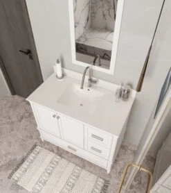 Jussara 2-delige Badkamermeubelset | Wit Gelakt MDF | Aanrechtblad Van Kwarts | Lade Van Marien Hout -Emob 138JSR1391 20 202 b959