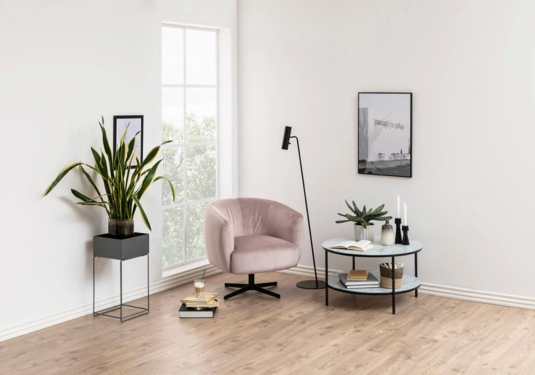 Salontafel Alisma ø80cm, 1 Legplank - Wit Marmer/ Zwart 2 Salontafel Alisma ø80cm, 1 Legplank - Wit Marmer/ Zwart - Afbeelding 2