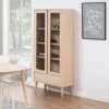 Vitrinekast Nalini 80cm 2 Deuren & 1 Lade - Lichte Eik