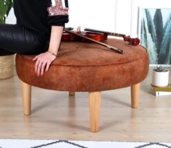 Fluffe Poef | 50 Otton/50% Fluweel | Oranje | 35cm Orthopedische Spons -Emob 209FLF1220 20 203 4e49