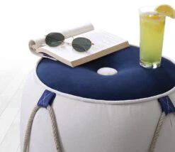 Fluffe Poef | 50% Katoen/50% Fluweel | Blauw Wit -Emob 209FLF1287 20 203 6955