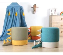 Fluffe Poef | 50% Katoen/50% Fluweel | Poten Met PVC-coating | Blauw -Emob 209FLF1329 20 204 6b39