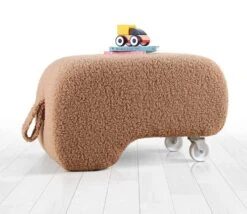 Fluffe Poef Van Imitatiebont Bruin | PVC Wielen | Orthopedische Spons