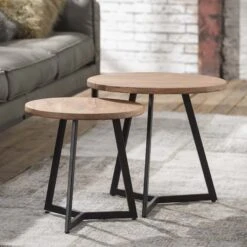 Set Van 2 Ronde Bijzettafeltjes Virginie - Acaciahout -Emob 2125 15 1 2e69