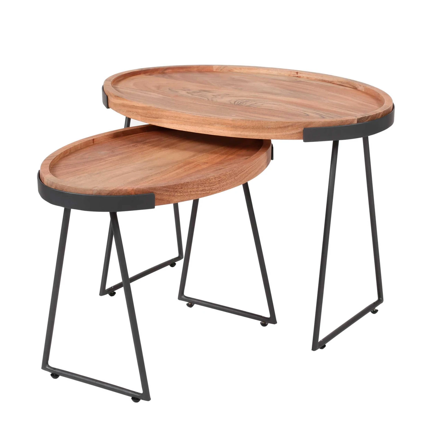 Set Van 2 Ovale Bijzettafeltjes Duncle Acacia 2 Set Van 2 Ovale Bijzettafeltjes Duncle Acacia - Afbeelding 2