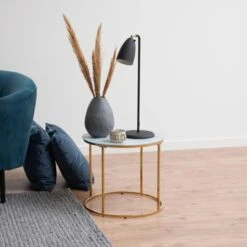 Bijzettafeltje Dejan ø50cm - Goud/wit Marmer