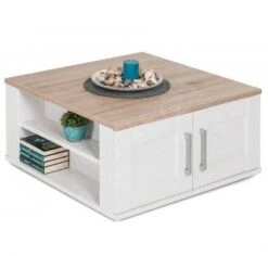 Salontafel Armando 80x80cm Met 4 Deuren - Eik/wit