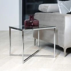 Bijzettafel Caitlynn 50x50cm - Doorzichtig Tafelblad