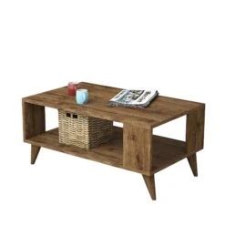 Notenhouten Salontafel Met 2 Niveaus En Planken -Emob 389MZA1142 4 b65d