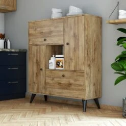 Elegante Multifunctionele Kast | Aan De Muur Te Bevestigen | Notenhout Afwerking